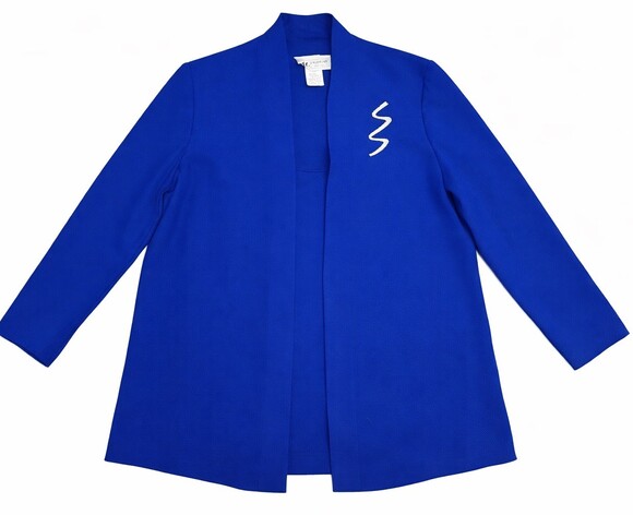 S.L. Fashions Petites 6P Royal Blue Open Front Jacket Beaded Embellished Blazer - Picture 2 of 16
